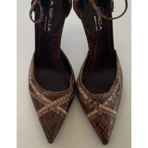Vintage Via Spiga Snake Skin Leather Brown Multicolor Women’s Sz 8 Italy RARE